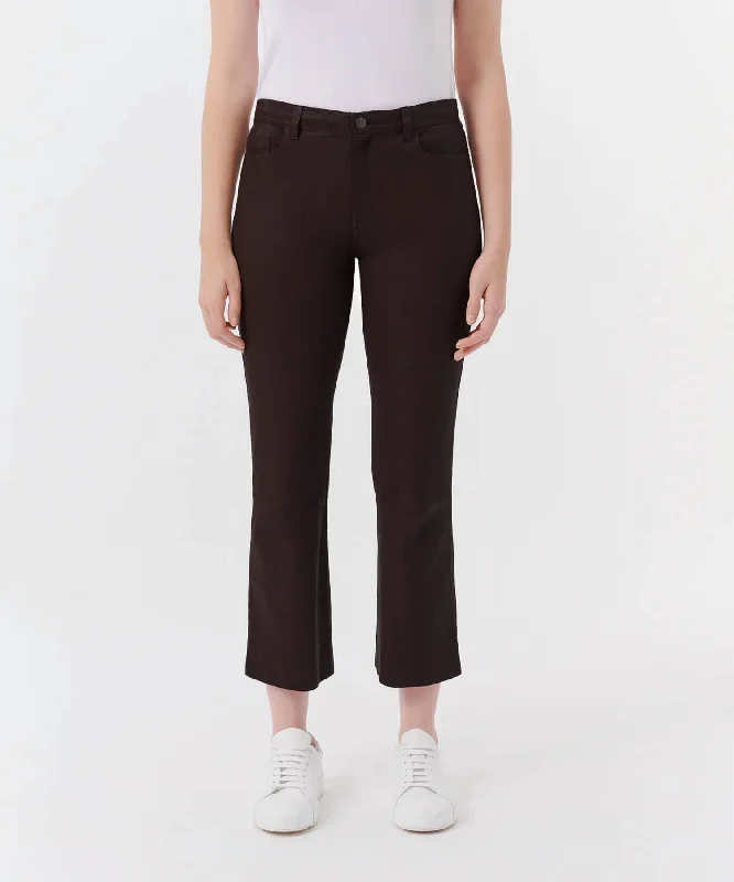 Leather Cropped Flare Pant In Chocolate